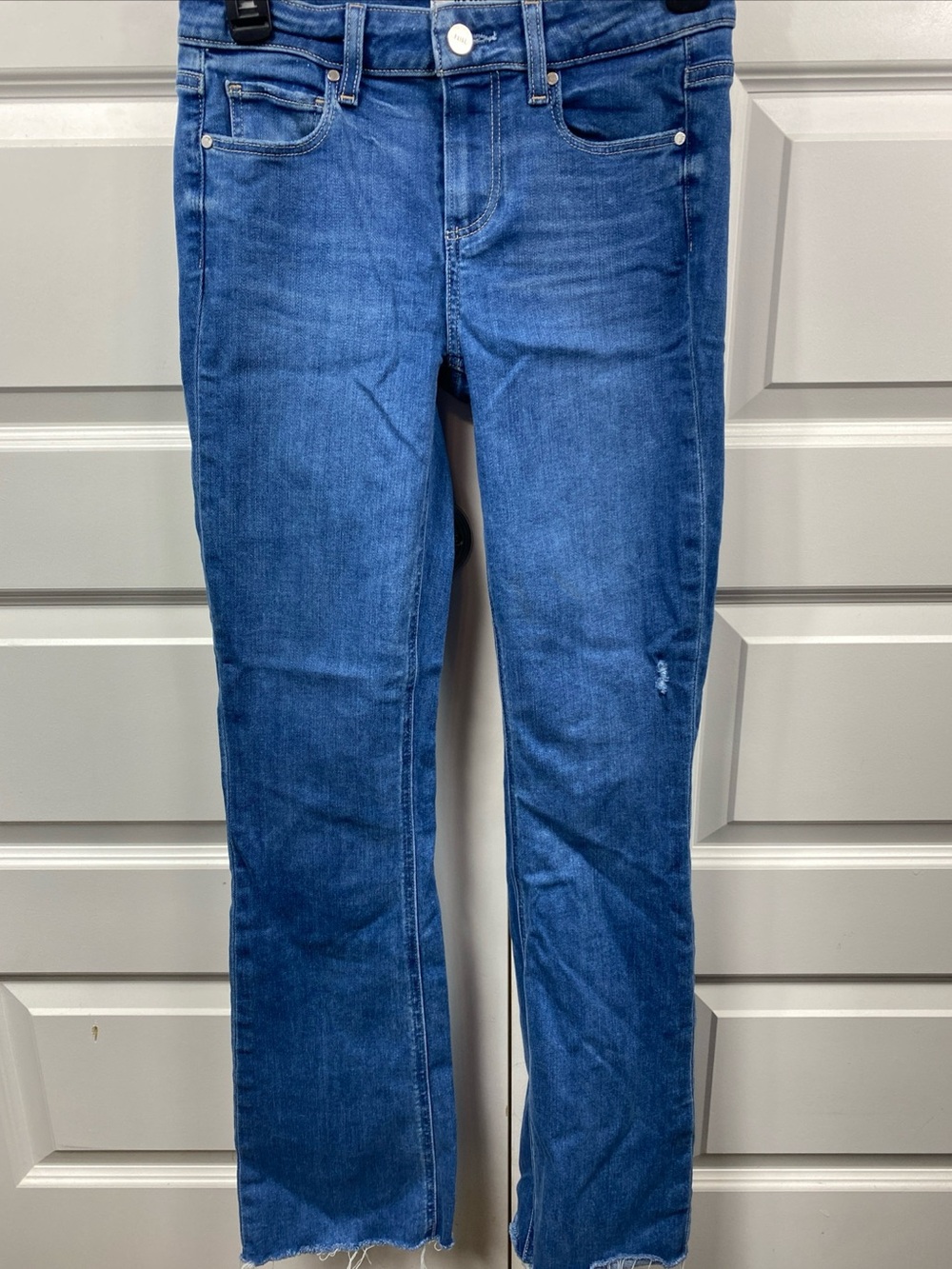 Paige Manhattan Distressed Bistro 26x31 Raw Hem Stretch Jeans Denim Boot Cut